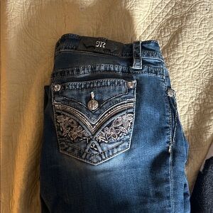 Miss Me Dark Blue Jeans with Silver Embroidery